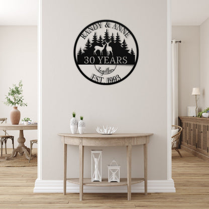 30th Anniversary Gift For Parents, Gifts For Couples, Wedding Anniversary Metal Sign, Deers Monogram, Hunting Lovers Gift, Personalized Art