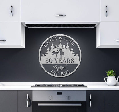 30th Anniversary Gift For Parents, Gifts For Couples, Wedding Anniversary Metal Sign, Deers Monogram, Hunting Lovers Gift, Personalized Art