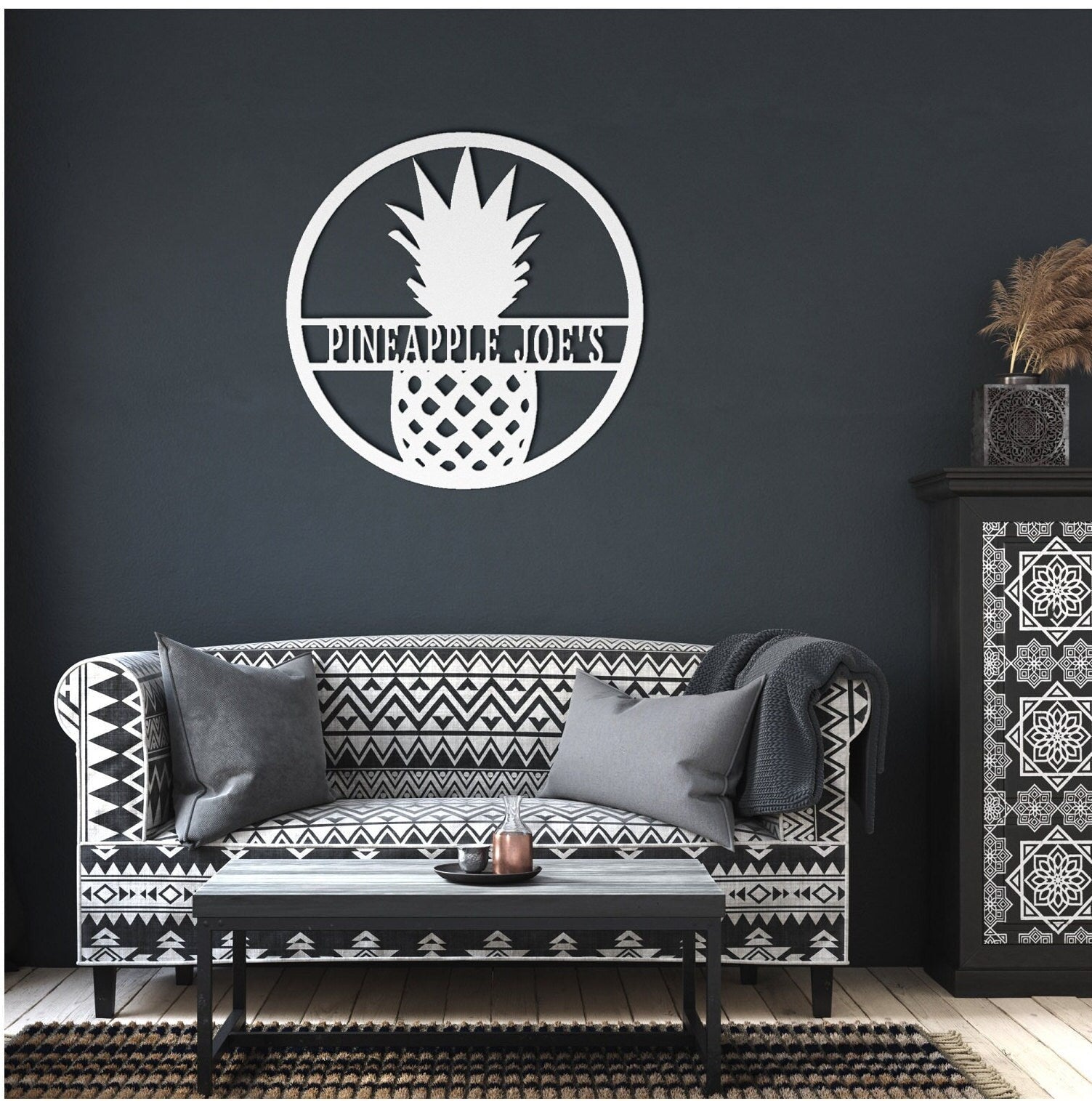 Pineapple Monogram Sign, Monogram Metal Sign, Pineapple Wall Sign, Metal Monogram Sign, Name Monogram Sign, Housewarming Gift, Pineapple Art