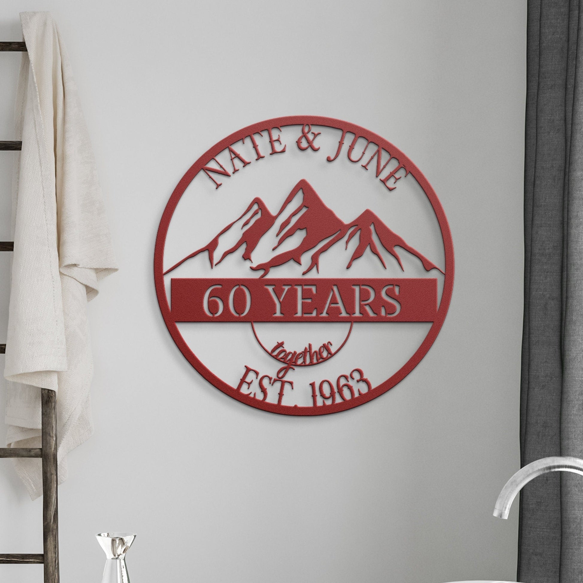 60th Anniversary Gift, Parents Diamond Anniversary, 60 Year Anniversary Sign, Wedding Anniversary Metal Wall Art, Mountainss Metal Sign