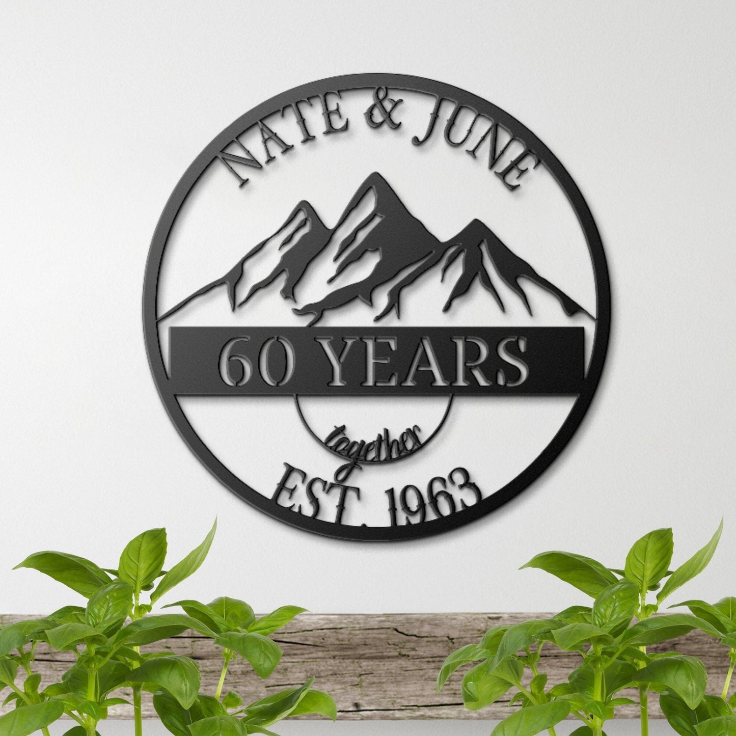 60th Anniversary Gift, Parents Diamond Anniversary, 60 Year Anniversary Sign, Wedding Anniversary Metal Wall Art, Mountainss Metal Sign