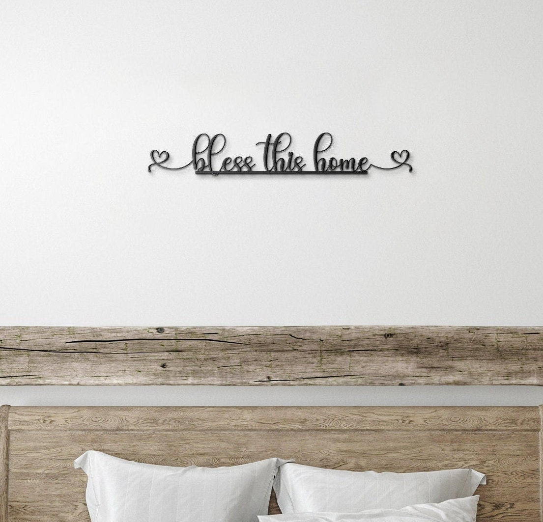 Metal Bless This Home Sign, Large Bless Our Home Sign, Housewarming Gift, New Home Gift, Wall Hanging Metal Art, Bless This Home Wall Art