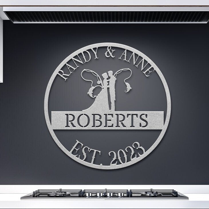 Fishing Wedding Sign, Wedding Gift, Last Name Established Sign, Family Name Sign, Metal Fishing Sign, Wedding Monogram, Couple Gift