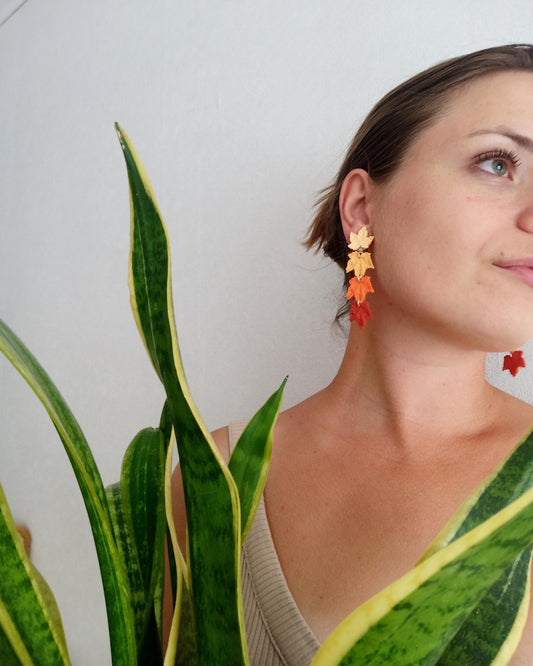 Handmade Fall Maple Leaf Clip On Earrings: Stainless Steel Autumn Jewelry